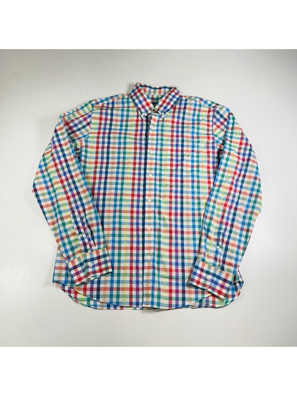 J Crew Lightweight Shirt Long Sleeve Colorful Plaid Slim Fit Men’s Size Large